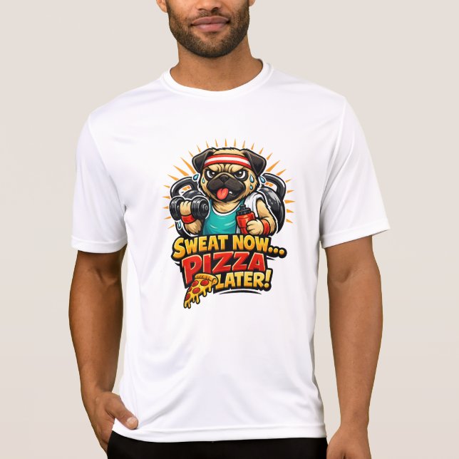 Cute Workout Dog T-Shirt for Fitness & Pizza Lover (Vorderseite)