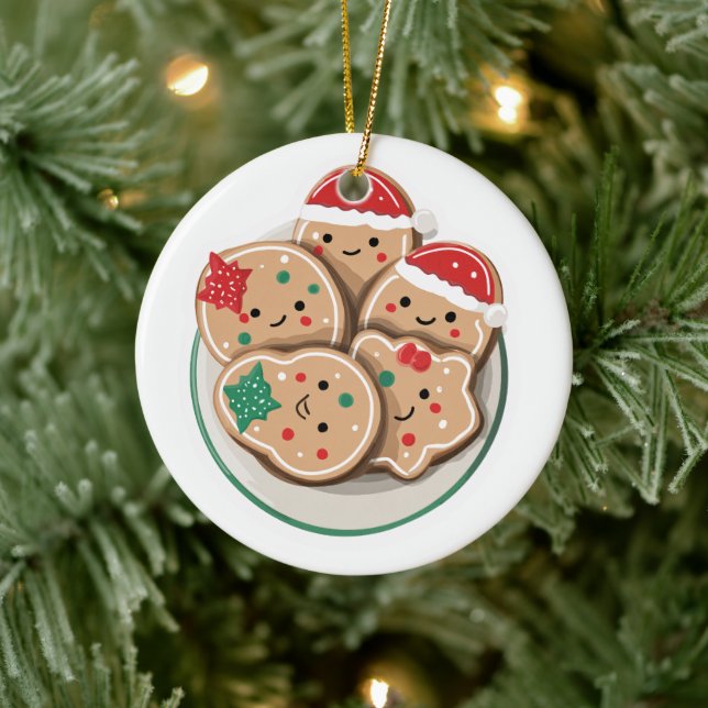 Cute Xmas Cookies on Plate – Smiling Holiday Keramik Ornament (Baum)