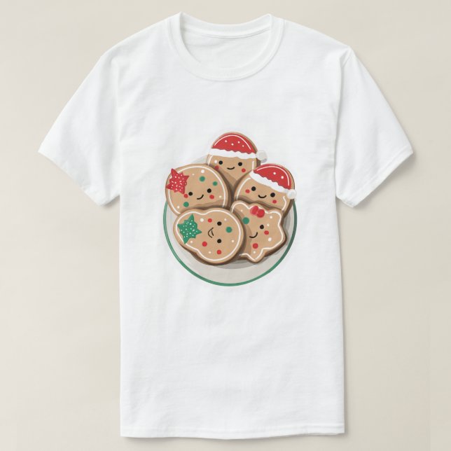 Cute Xmas Cookies on Plate – Smiling Holiday T-Shirt (Design vorne)