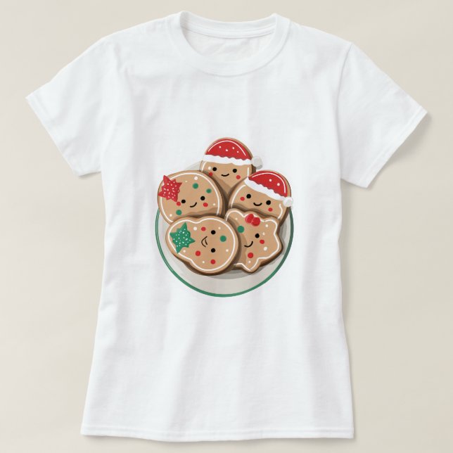 Cute Xmas Cookies on Plate – Smiling Holiday T-Shirt (Design vorne)