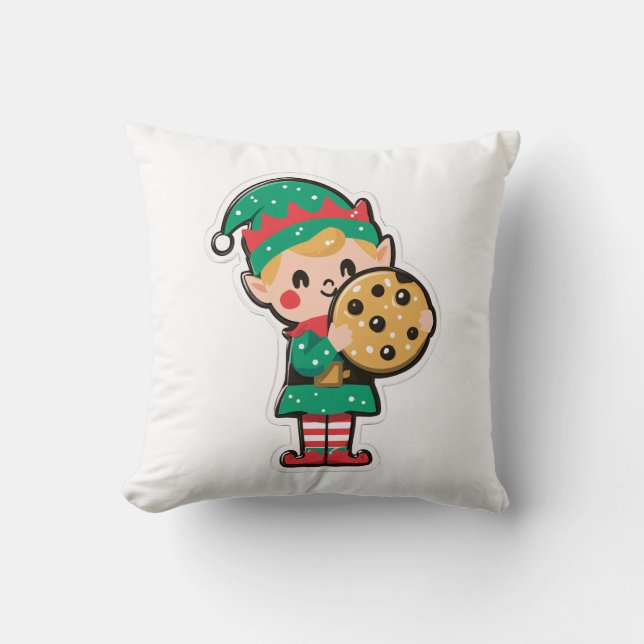 Cute Xmas Elf with Big Cookie Kissen (Vorderseite)