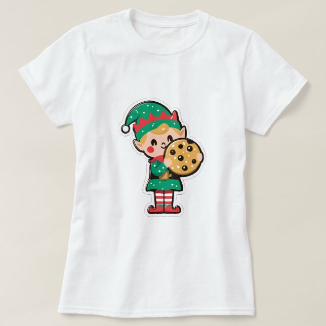 Cute Xmas Elf with Big Cookie T-Shirt (Design vorne)