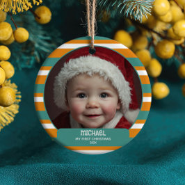Cute Xmas Gnome First Christmas Baby Name& Photo Keramik Ornament