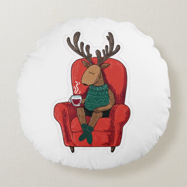 Cute Xmas Reindeer Relaxing Rundes Kissen (Vorderseite)