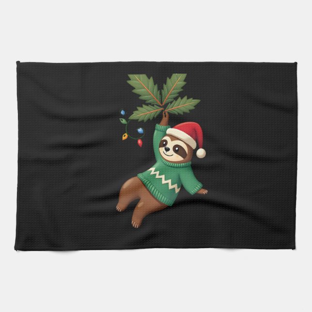 Cute Xmas Sloth Santa Hat Christmas Sloth - Tree L Geschirrtuch (Horizontal)