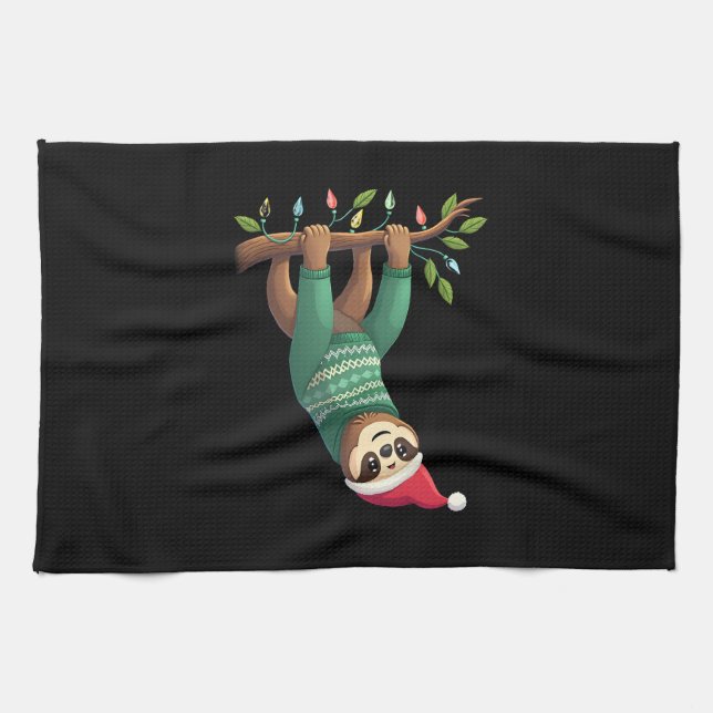 Cute Xmas Sloth Santa Hat Christmas Sloth - Tree L Geschirrtuch (Horizontal)