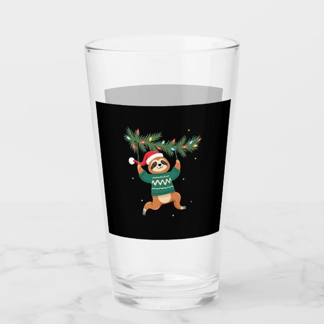 Cute Xmas Sloth Santa Hat Christmas Sloth - Tree L Glas (Vorderseite)