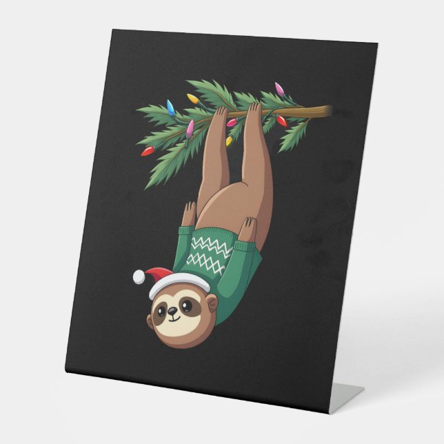 Cute Xmas Sloth Santa Hat Christmas Sloth - Tree L Sockelschild (Vorderseite)