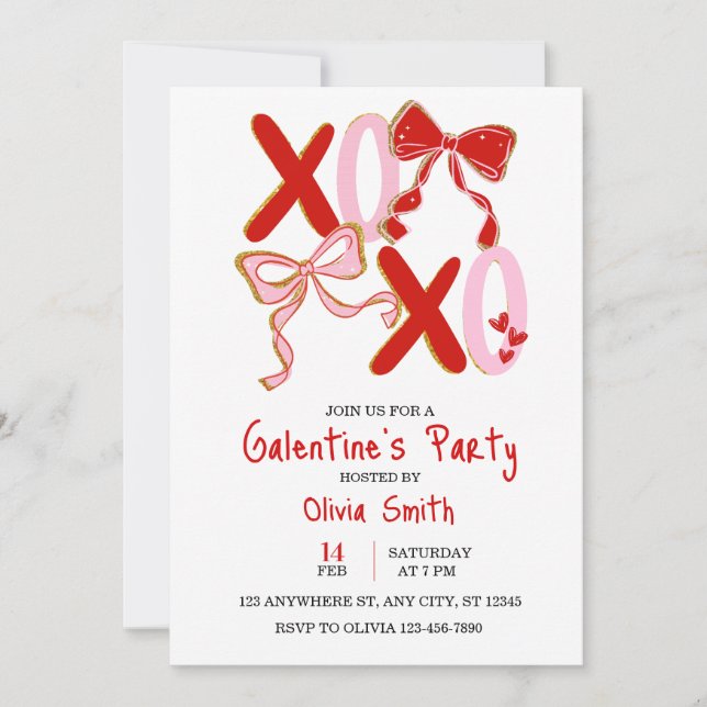 cute xo Galentine’s Day invitation, girly invite Einladung (Vorderseite)