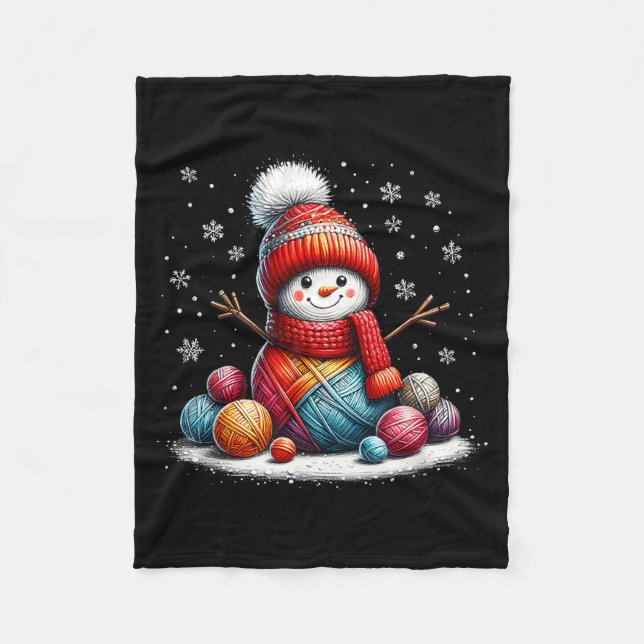 Cute Yarn Snowman Quilter Christmas Crochet Knitti Fleecedecke (Vorderseite)