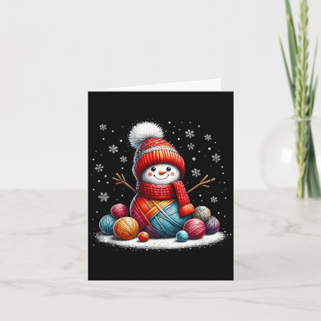 Cute Yarn Snowman Quilter Christmas Crochet Knitti Karte (Vorderseite)