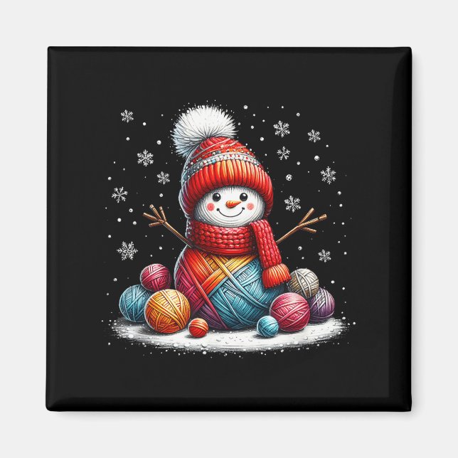 Cute Yarn Snowman Quilter Christmas Crochet Knitti Magnet (Vorne)