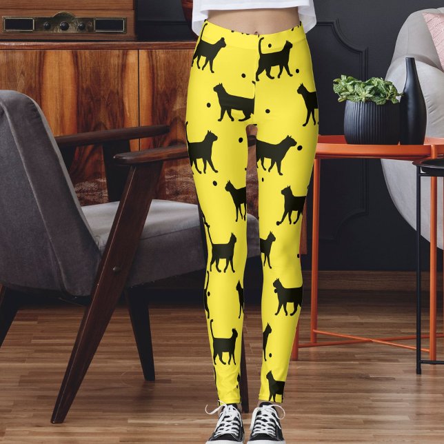 Cute Yellow And black Animal Pet Dots Cat Pattern  Leggings (Von Creator hochgeladen)