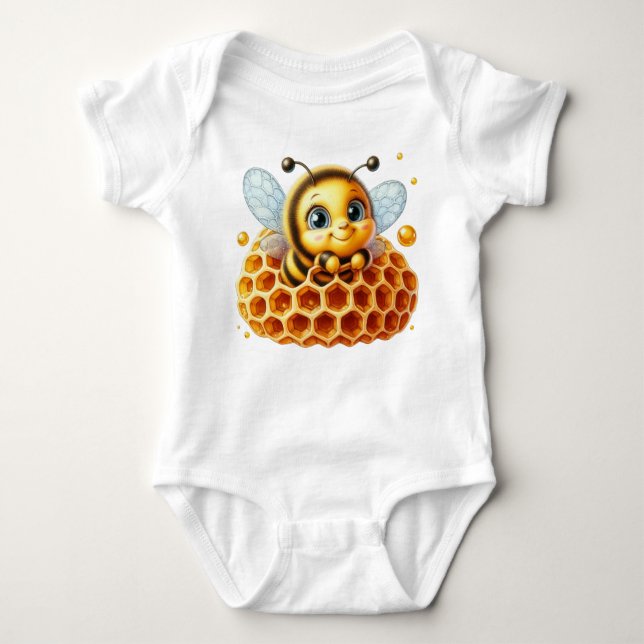 CUTE YELLOW AND BLACK CARTOON HONEY BEE BABY STRAMPLER (Vorderseite)