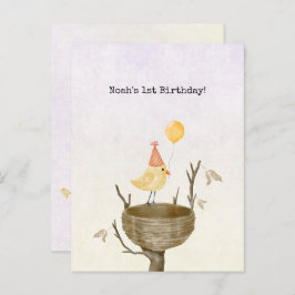 Cute Yellow Baby Bird With Balloon Invitation Brie Postkarte