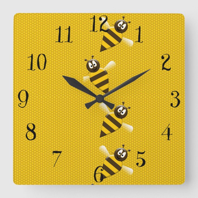 Cute Yellow Brown Abstract Honey Bees Pattern Quadratische Wanduhr (Vorderseite)