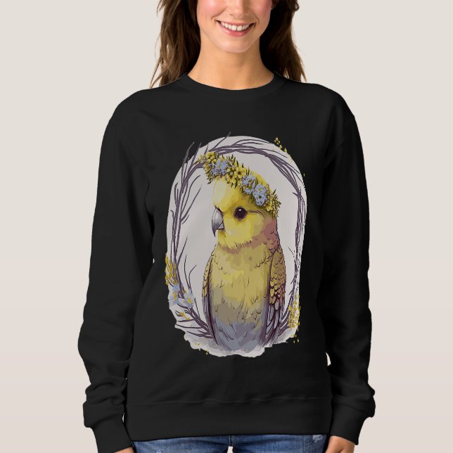 Cute Yellow Budgie Parakeet Bird Flower Crown Pet  Sweatshirt (Vorderseite)