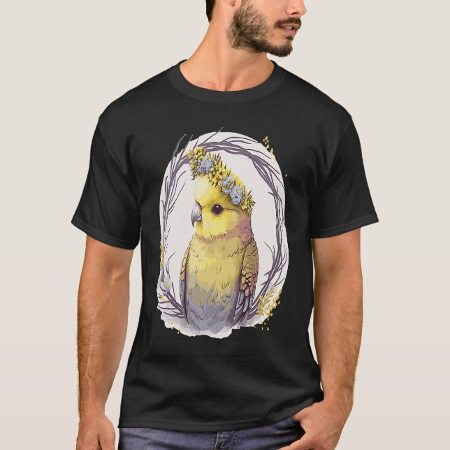Cute Yellow Budgie Parakeet Bird Flower Crown Pet  T-Shirt (Vorderseite)