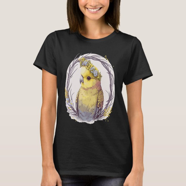 Cute Yellow Budgie Parakeet Bird Flower Crown Pet  T-Shirt (Vorderseite)