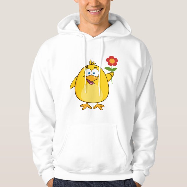 Cute Yellow Cartoon Chick with Flower Hoodie (Vorderseite)