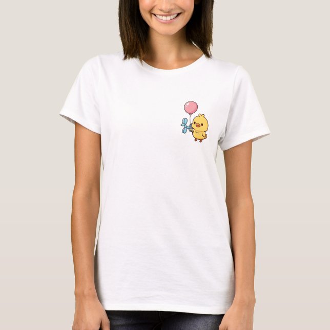 Cute Yellow Chick Holding Balloons Illustration T-Shirt (Vorderseite)