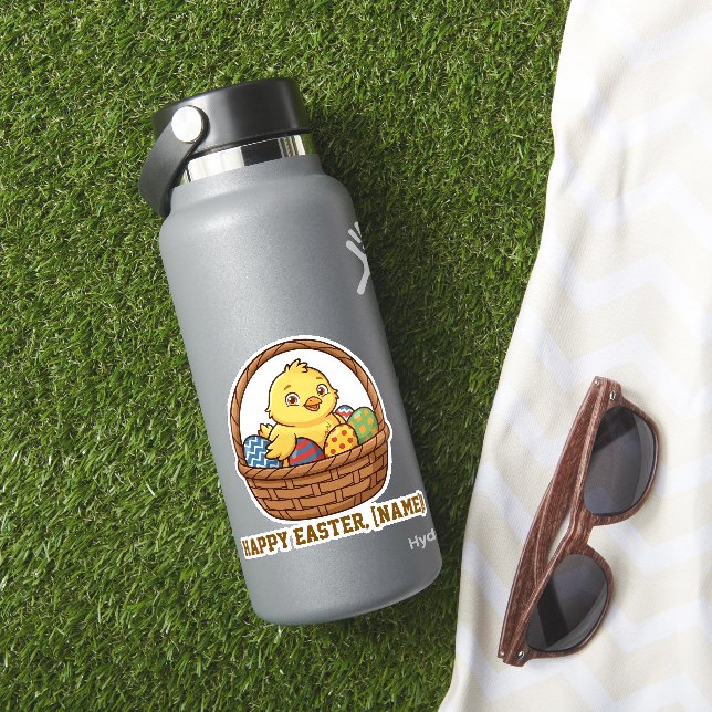 Cute Yellow Chick in Easter Basket Personalized St Aufkleber (HydroFlask Insitu)