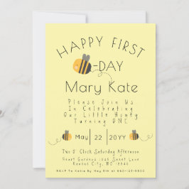 Cute Yellow Customized Honey Bee First Birthday  Einladung