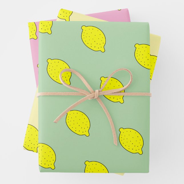 Cute yellow lemon doodle custom color geschenkpapier set (Beispiel)