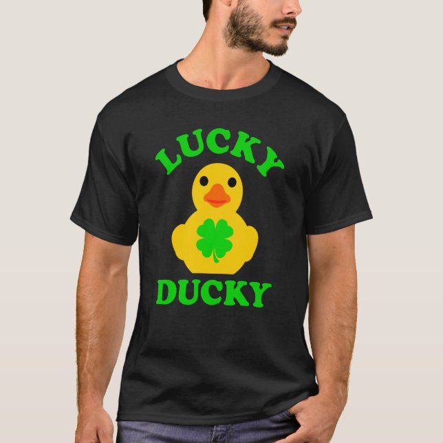 Cute Yellow Rubber Duck Four Leaf C Lucky Ducky T-Shirt (Vorderseite)