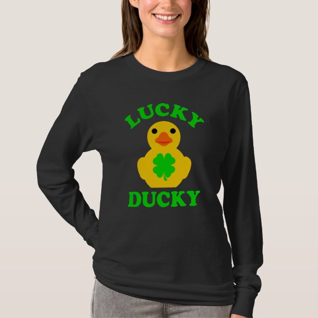 Cute Yellow Rubber Duck Four Leaf C Lucky Ducky T-Shirt (Vorderseite)