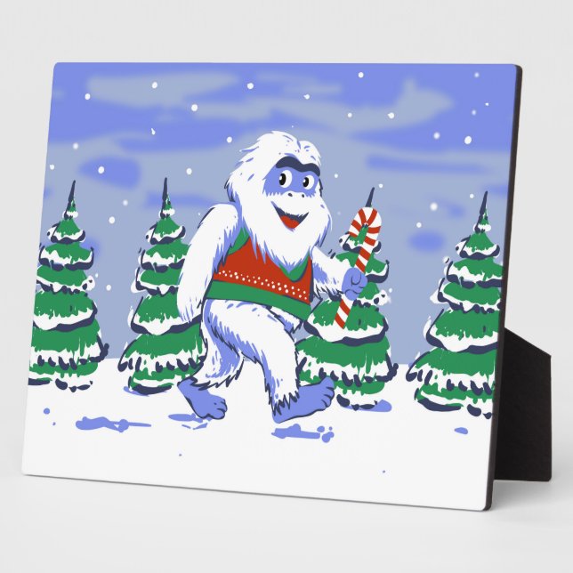 Cute yeti christmas in forest fotoplatte (Seite)