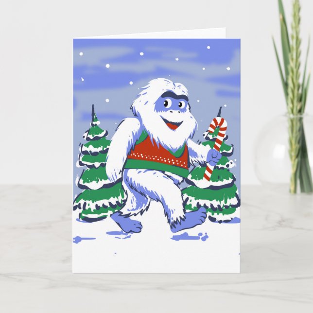 Cute yeti christmas in forest karte (Vorderseite)
