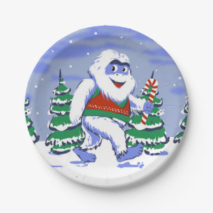 Cute yeti christmas in forest pappteller