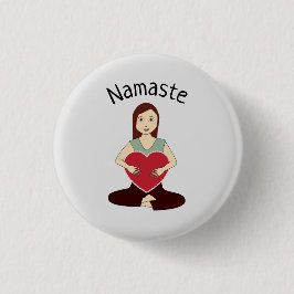 Cute Yoga Girl holding Red heart Namaste Button