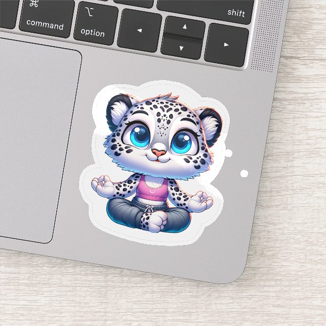 Cute Yoga Sport Anime Snow Leopard Stickers Aufkleber (Detail)