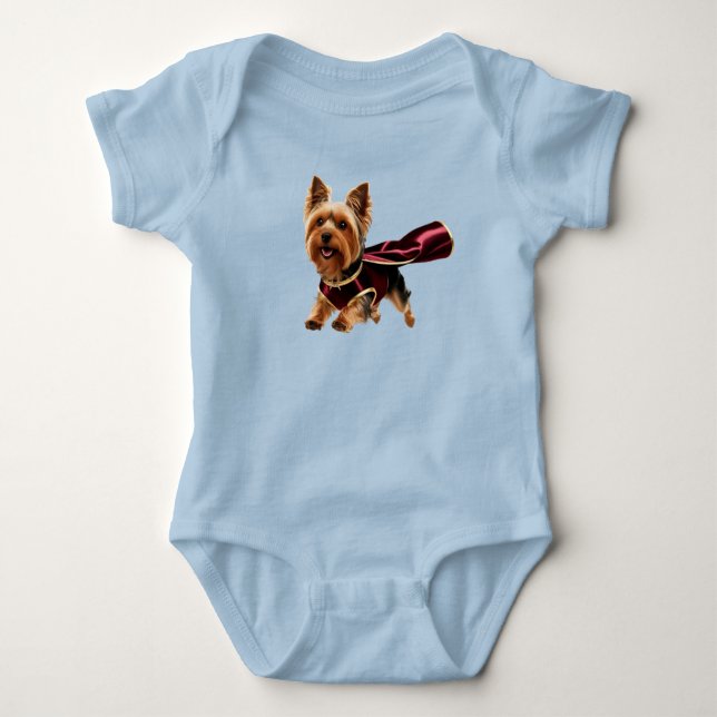 Cute Yorkie Superheld  Baby Strampler (Vorderseite)