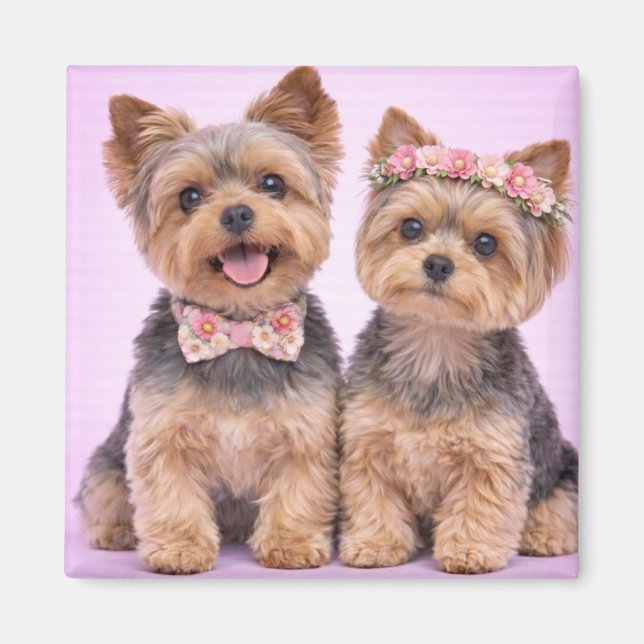 Cute Yorkshire Terrier Couple Valentine Magnet (Vorne)