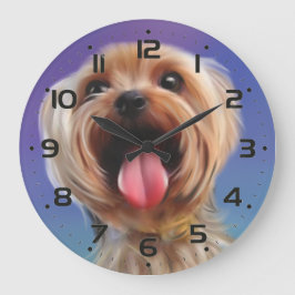 Cute Yorkshire terrier dog puppy digital painting Große Wanduhr