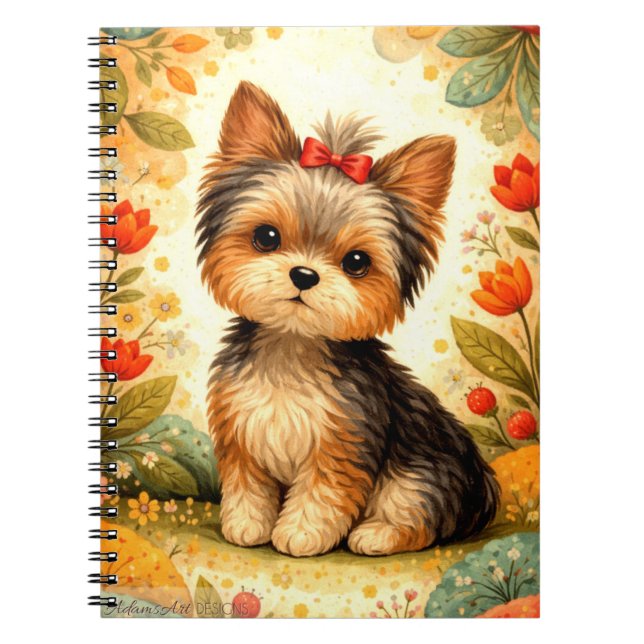 Cute Yorkshire Terrier Puppy with Red Bow Notizblock (Vorderseite)