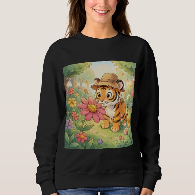 Cute young tiger with hat in garden sweatshirt (Vorderseite)