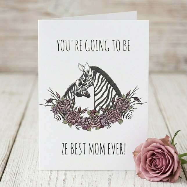 Cute Zebra Mom-to-Be Congratulations Pregnancy Karte (Cute Safari Wild Zebra Mommy and Baby Best Mom Ever Congratulations Pregnancy Card. Zebra Print Back)