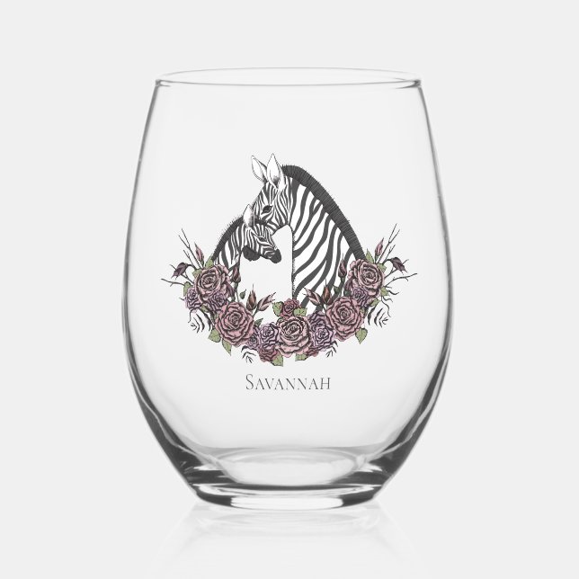 Cute Zebra Mommy & Baby Weinglas Ohne Stiel (Vorderseite)