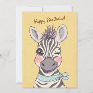 Cute Zebra with Bandana Kids Birthday Invitation Einladung