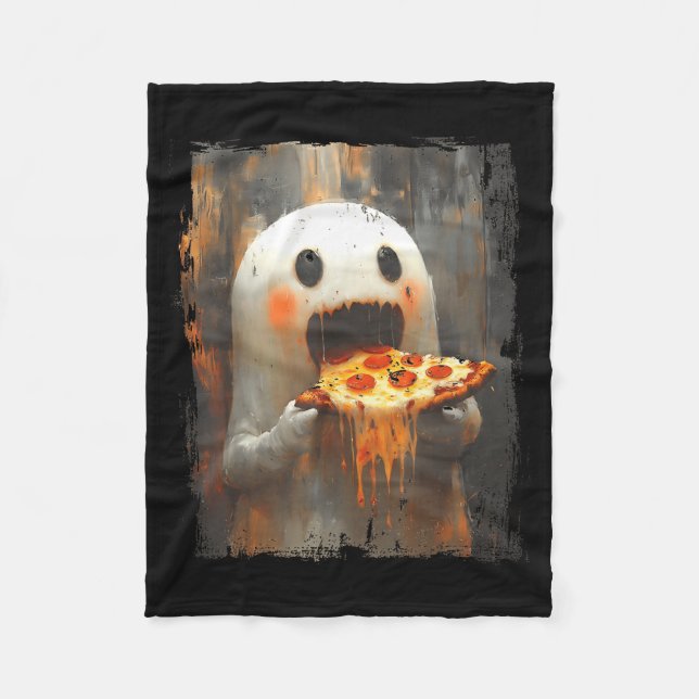 Cute Zza Ghost Eating Zza Funny Halloween Food Lov Fleecedecke (Vorderseite)