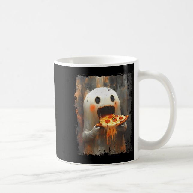 Cute Zza Ghost Eating Zza Funny Halloween Food Lov Kaffeetasse (Rechts)