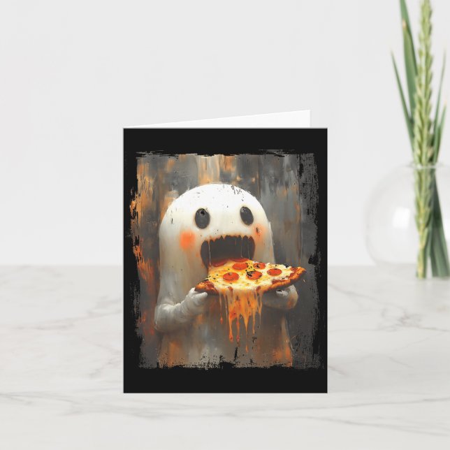 Cute Zza Ghost Eating Zza Funny Halloween Food Lov Karte (Vorderseite)