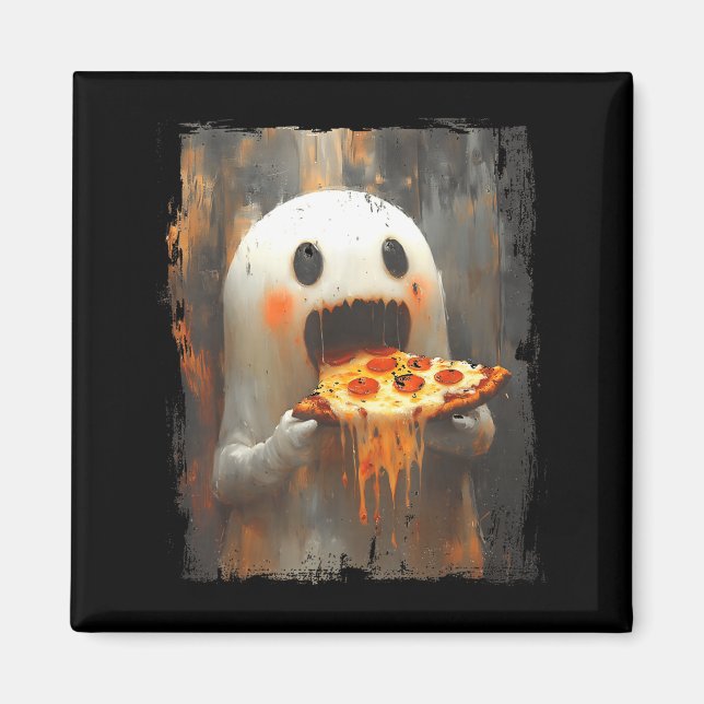 Cute Zza Ghost Eating Zza Funny Halloween Food Lov Magnet (Vorne)