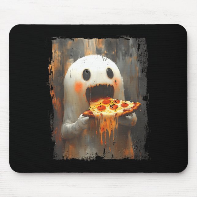 Cute Zza Ghost Eating Zza Funny Halloween Food Lov Mousepad (Vorne)