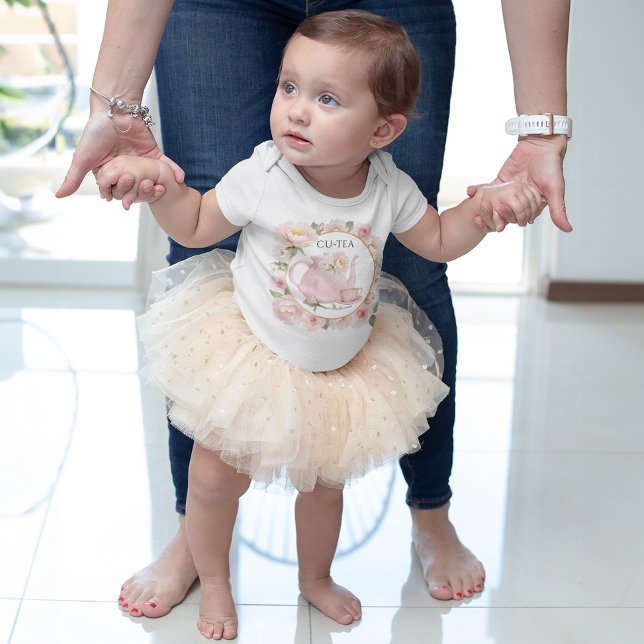 CuTea Pink Teapot Baby Bodysuit Strampler (Cu-tea Tea Party Baby Outfit)