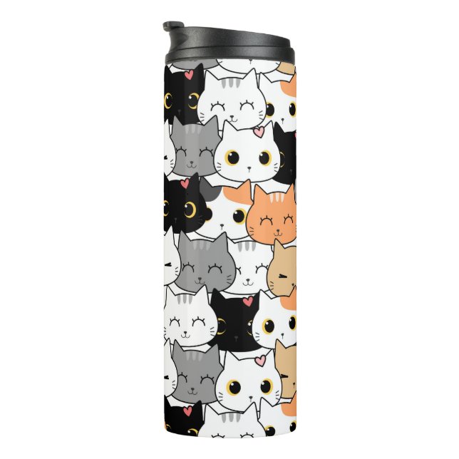 CuteCute Cat Crowd-Muster Thermosbecher (Nach rechts gedreht)